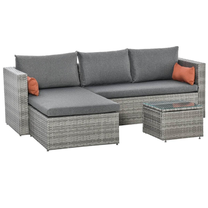 Aosom Sectional Grey 3 Piece Modern Outdoor Patio Hand Woven Rattan Wicker Sectional Sofa with Coffee Table - Available in 2 Colours
