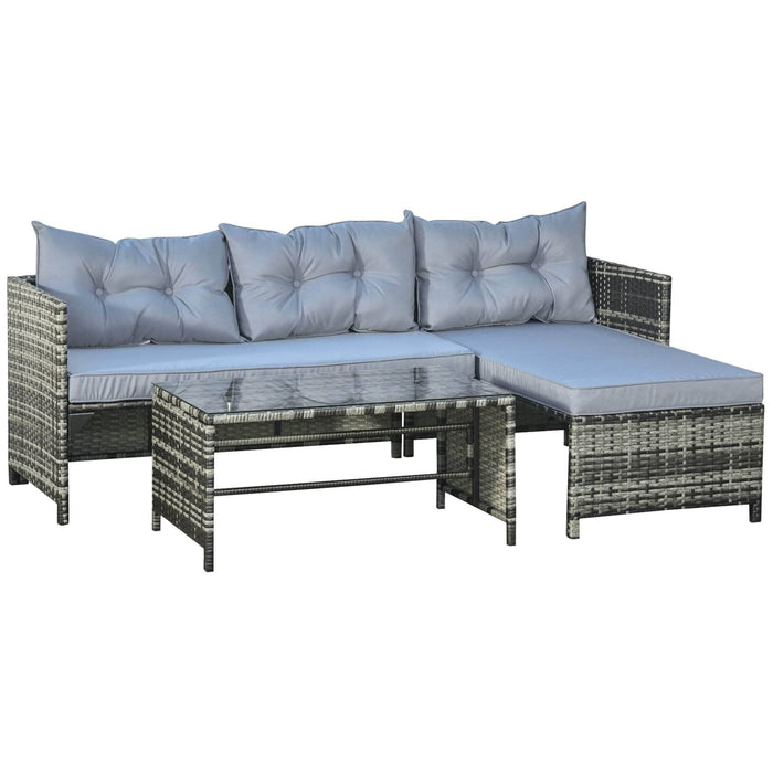 Aosom Sectional Grey and Grey Wicker 3 Piece Outdoor Rattan Wicker Sectional Sofa with Tufted Cushions and a Coffee Table - Available in 3 Colours