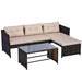 Aosom Sectional Khaki and Brown Wicker 3 Piece Outdoor Rattan Wicker Sectional Sofa with Tufted Cushions and a Coffee Table - Available in 3 Colours