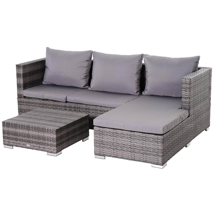 Aosom Sectional Light Grey and Mixed Grey Wicker 3 Piece Outdoor Patio Rattan Wicker Sectional Sofa with Right Arm Facing Chaise and Coffee Table - Available in 2 Colours