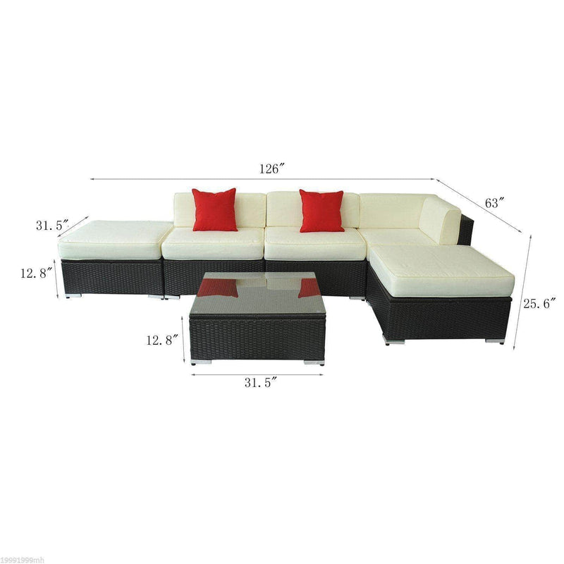 Aosom Sectional Sofa 6 Piece All-Weather Deluxe Outdoor Patio Rattan Wicker Sectional Sofa Set in Cream White