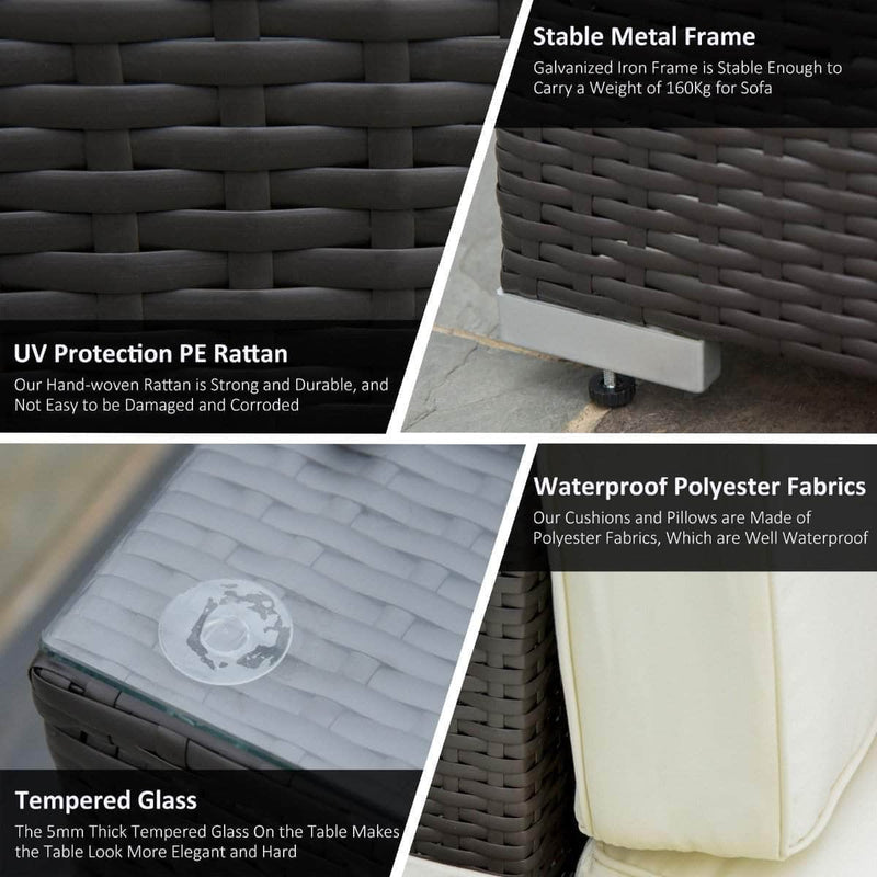 Aosom Sectional Sofa 6 Piece All-Weather Deluxe Outdoor Patio Rattan Wicker Sectional Sofa Set in Cream White