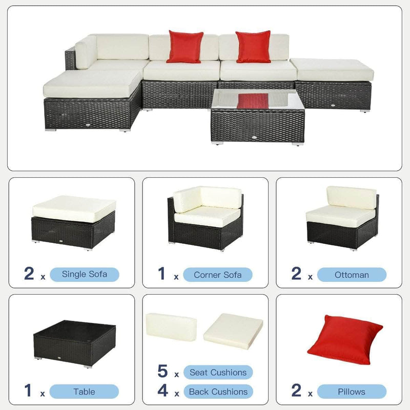 Aosom Sectional Sofa 6 Piece All-Weather Deluxe Outdoor Patio Rattan Wicker Sectional Sofa Set in Cream White