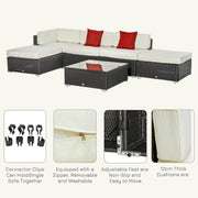 Aosom Sectional Sofa 6 Piece All-Weather Deluxe Outdoor Patio Rattan Wicker Sectional Sofa Set in Cream White