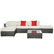 Aosom Sectional Sofa 6 Piece All-Weather Deluxe Outdoor Patio Rattan Wicker Sectional Sofa Set in Cream White