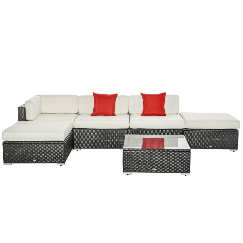 Aosom Sectional Sofa 6 Piece All-Weather Deluxe Outdoor Patio Rattan Wicker Sectional Sofa Set in Cream White