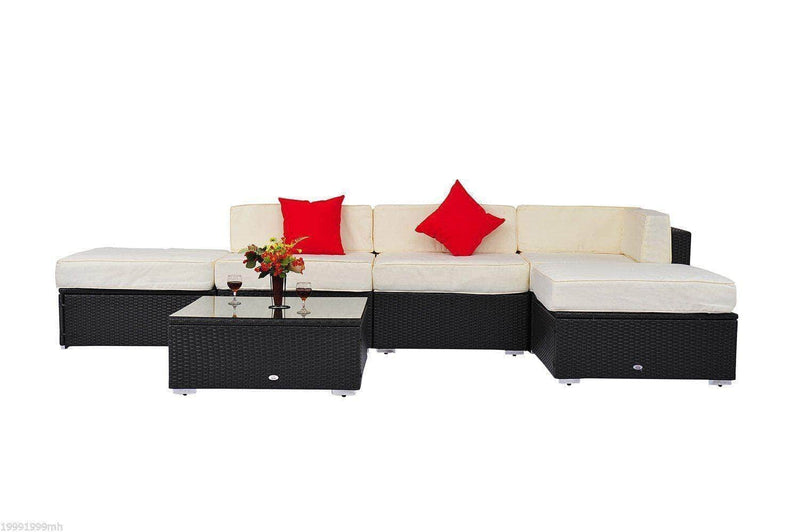 Aosom Sectional Sofa 6 Piece All-Weather Deluxe Outdoor Patio Rattan Wicker Sectional Sofa Set in Cream White