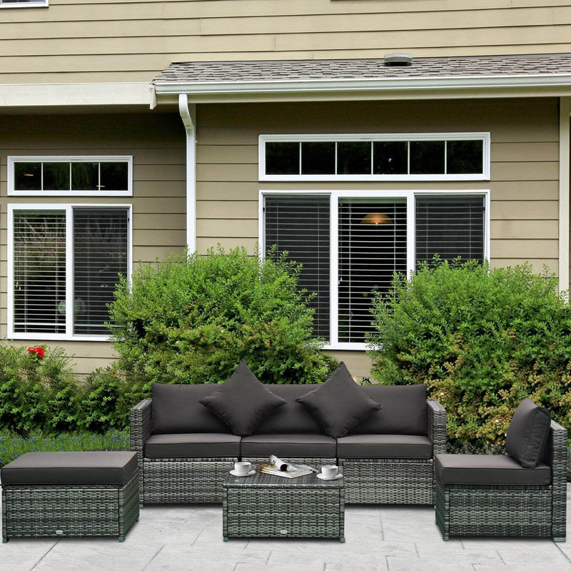 Aosom Sectional Sofa 6 Piece Outdoor Patio Rattan Wicker Modular Sectional Sofa Set with Coffee Table - Available in 5 Colours