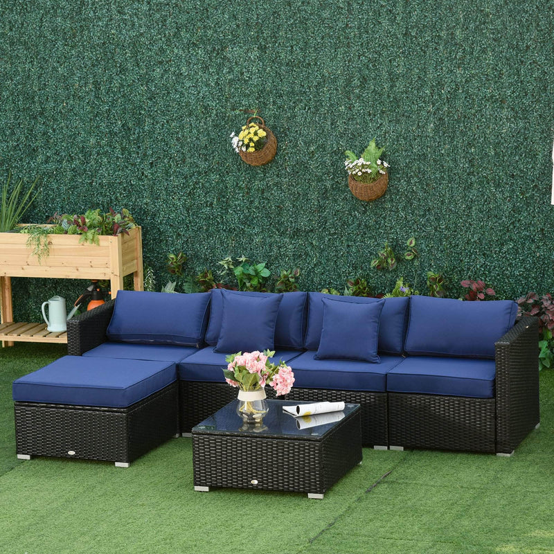 Aosom Sectional Sofa 6 Piece Outdoor Patio Rattan Wicker Modular Sectional Sofa Set with Coffee Table - Available in 5 Colours