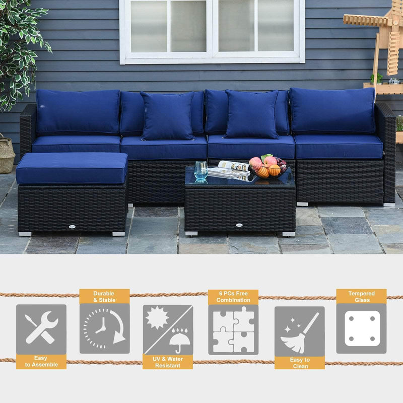 Aosom Sectional Sofa 6 Piece Outdoor Patio Rattan Wicker Modular Sectional Sofa Set with Coffee Table - Available in 5 Colours