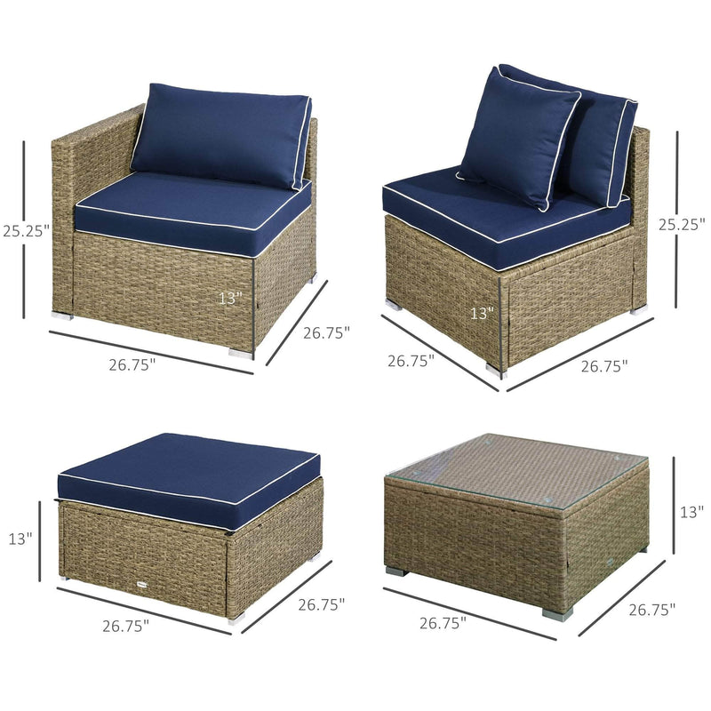 Aosom Sectional Sofa 6 Piece Outdoor Patio Rattan Wicker Modular Sectional Sofa Set with Coffee Table - Available in 5 Colours