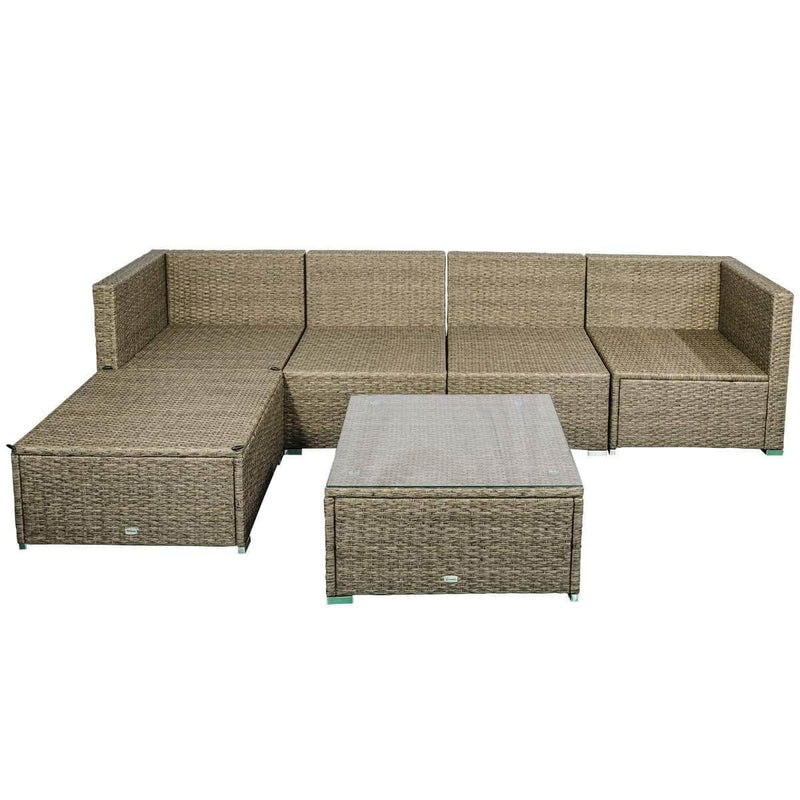 Aosom Sectional Sofa 6 Piece Outdoor Patio Rattan Wicker Modular Sectional Sofa Set with Coffee Table - Available in 5 Colours