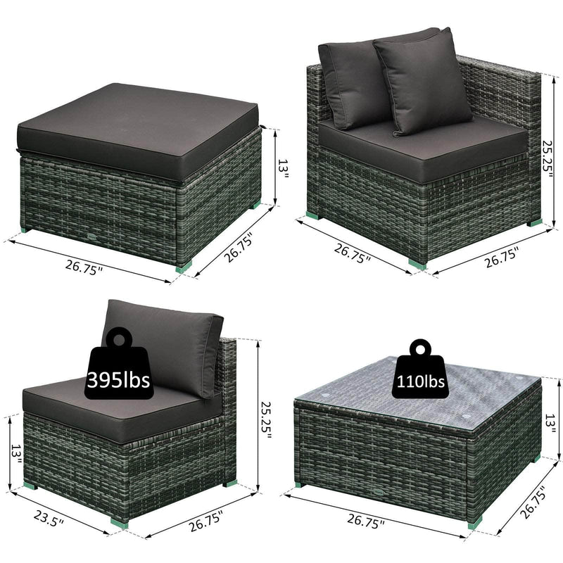 Aosom Sectional Sofa 6 Piece Outdoor Patio Rattan Wicker Modular Sectional Sofa Set with Coffee Table - Available in 5 Colours