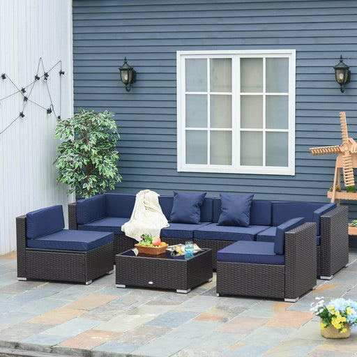 Aosom Sectional Sofa 7 Piece Outdoor Patio Rattan Wicker Modular U-Shaped Sectional Sofa Set with Coffee Table - Available in 9 Colours