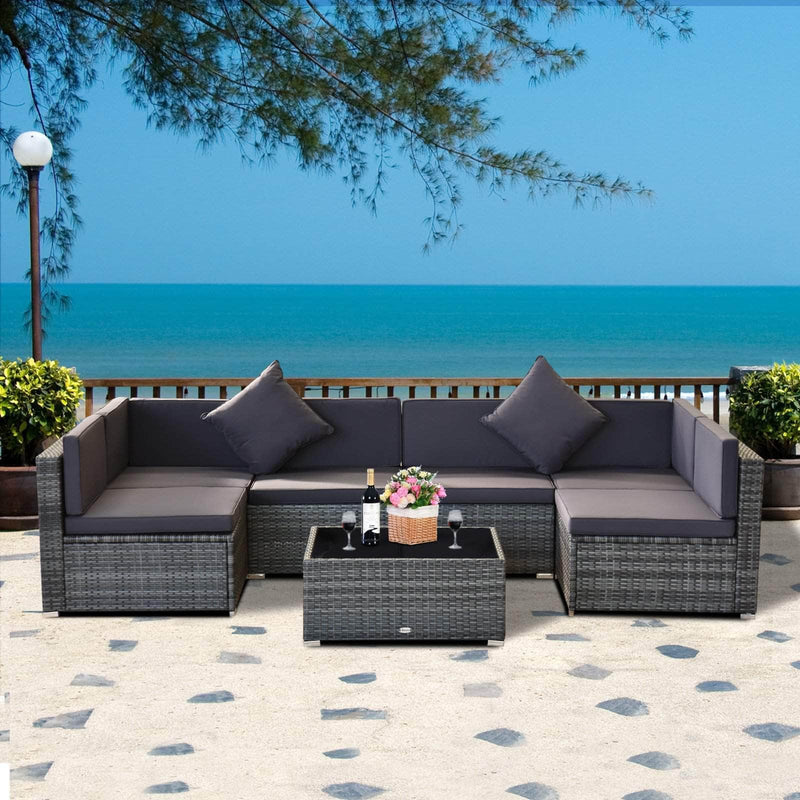 Aosom Sectional Sofa 7 Piece Outdoor Patio Rattan Wicker Modular U-Shaped Sectional Sofa Set with Coffee Table - Available in 9 Colours