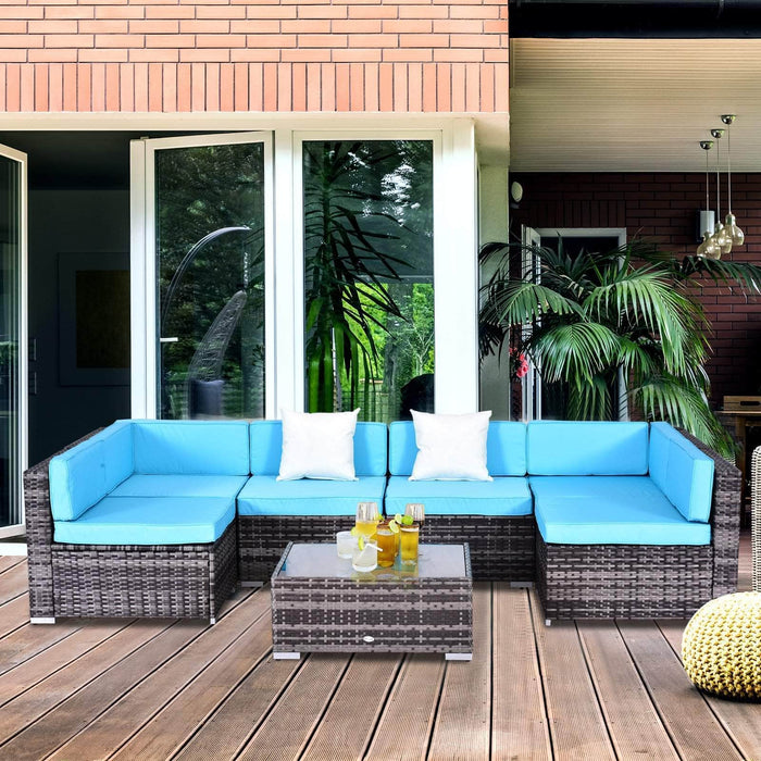Aosom Sectional Sofa 7 Piece Outdoor Patio Rattan Wicker Modular U-Shaped Sectional Sofa Set with Coffee Table - Available in 9 Colours