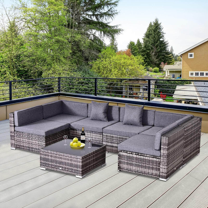 Aosom Sectional Sofa 7 Piece Outdoor Patio Rattan Wicker Modular U-Shaped Sectional Sofa Set with Coffee Table - Available in 9 Colours