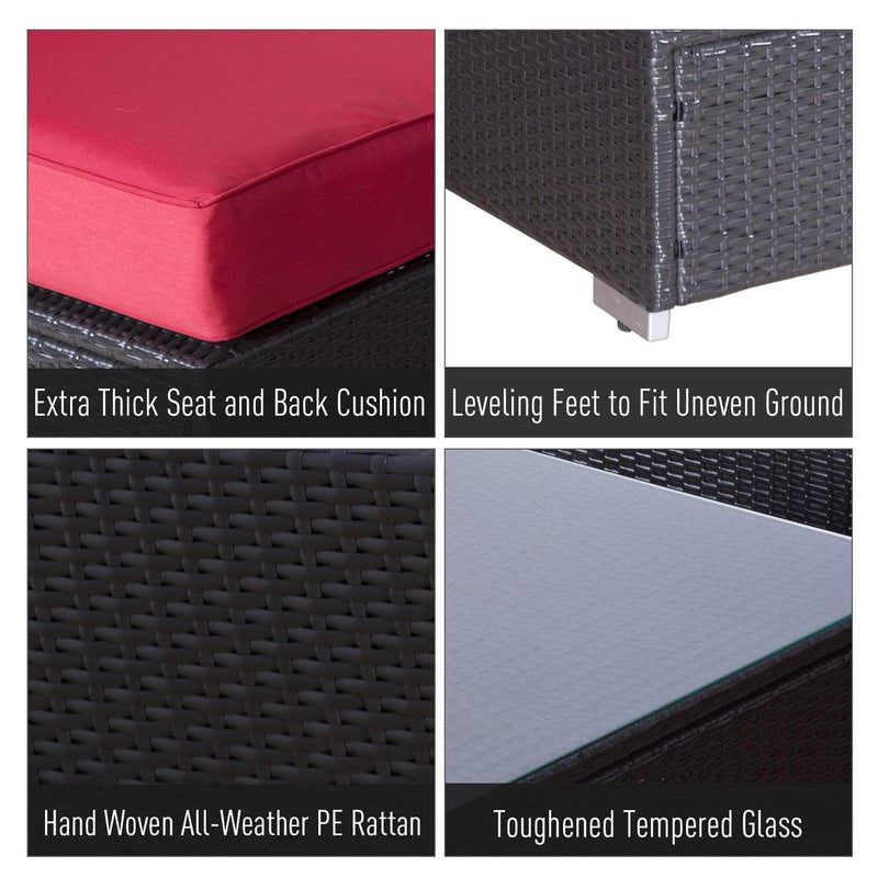 Aosom Sectional Sofa 9 Piece Deluxe Outdoor Patio Garden Wicker Rattan Sectional Sofa Set with 2 Lounge Chairs - Available in 3 Colours