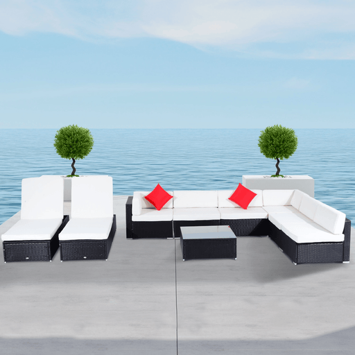 Aosom Sectional Sofa 9 Piece Deluxe Outdoor Patio Garden Wicker Rattan Sectional Sofa Set with 2 Lounge Chairs - Available in 3 Colours