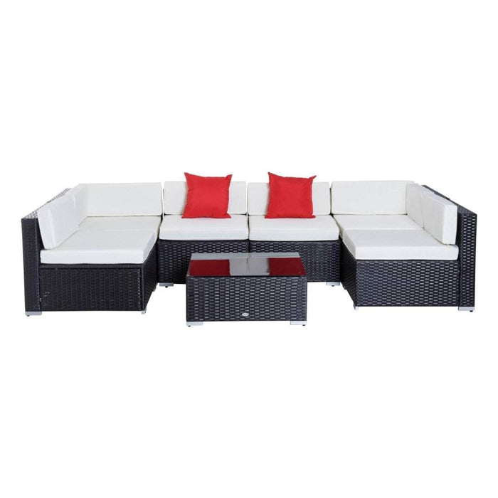 Aosom Sectional Sofa Cream White and Dark Coffee Wicker 7 Piece Outdoor Patio Rattan Wicker Modular U-Shaped Sectional Sofa Set with Coffee Table - Available in 9 Colours