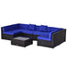Aosom Sectional Sofa Dark Blue and Dark Brown Wicker 7 Piece Outdoor Patio Rattan Wicker Modular U-Shaped Sectional Sofa Set with Coffee Table - Available in 9 Colours