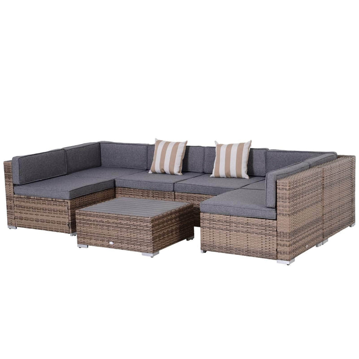 Aosom Sectional Sofa Grey and Yellow Wicker 7 Piece Outdoor Patio Rattan Wicker Modular U-Shaped Sectional Sofa Set with Coffee Table - Available in 9 Colours