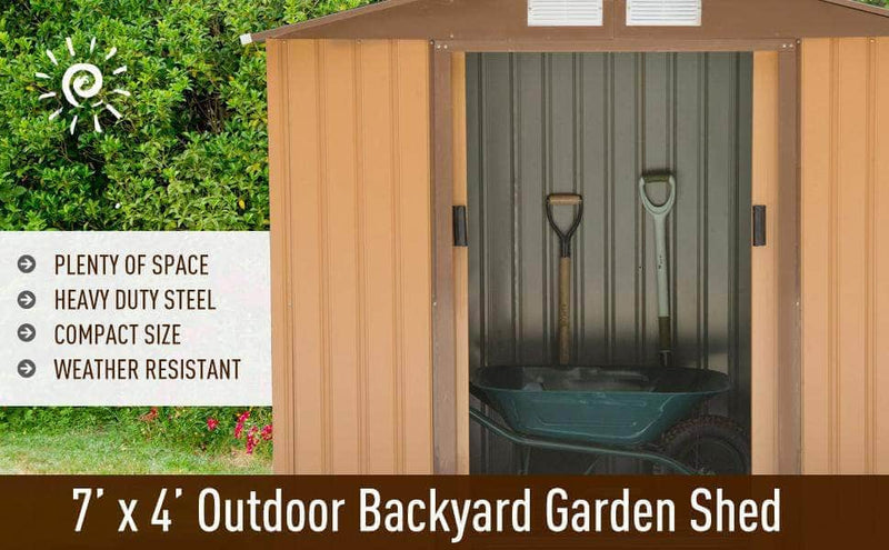 Aosom Shed 7ft x 4ft Metal Garden Tool Storage Shed in Earthy Yellow