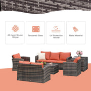 Aosom Sofa Set 6 Piece Outdoor Patio Rattan Wicker Conversation Sofa Set with Storage Coffee Table and End Table in Orange
