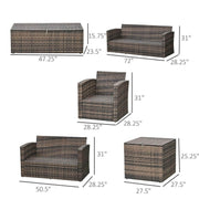 Aosom Sofa Set 6 Piece Outdoor Patio Rattan Wicker Conversation Sofa Set with Storage Coffee Table and End Table in Orange