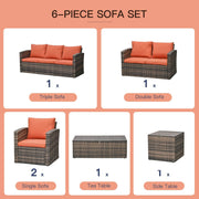 Aosom Sofa Set 6 Piece Outdoor Patio Rattan Wicker Conversation Sofa Set with Storage Coffee Table and End Table in Orange