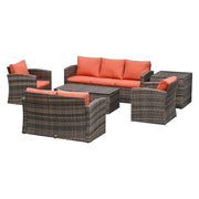 Aosom Sofa Set 6 Piece Outdoor Patio Rattan Wicker Conversation Sofa Set with Storage Coffee Table and End Table in Orange