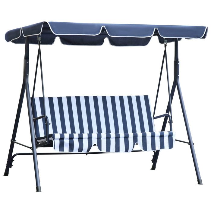 Aosom Swing Chair Blue and White Outdoor Patio Porch 3-Seater Metal Swing Chair with Canopy and Cushioned Seat - Available in 5 Colours
