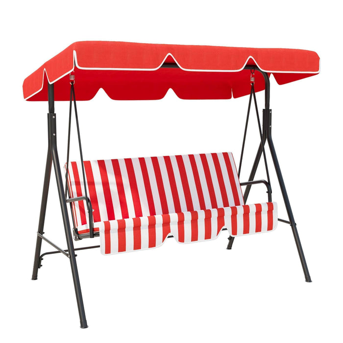 Aosom Swing Chair Red and White Outdoor Patio Porch 3-Seater Metal Swing Chair with Canopy and Cushioned Seat - Available in 5 Colours