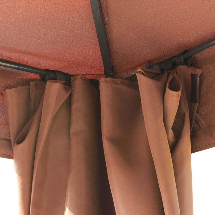 Aosom Tent 10ft x 13ft Gazebo Canopy Double Tiered Outdoor Tent with Curtain in Dark Coffee