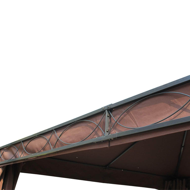 Aosom Tent 10ft x 13ft Gazebo Canopy Double Tiered Outdoor Tent with Curtain in Dark Coffee