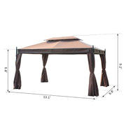 Aosom Tent 10ft x 13ft Gazebo Canopy Double Tiered Outdoor Tent with Curtain in Dark Coffee