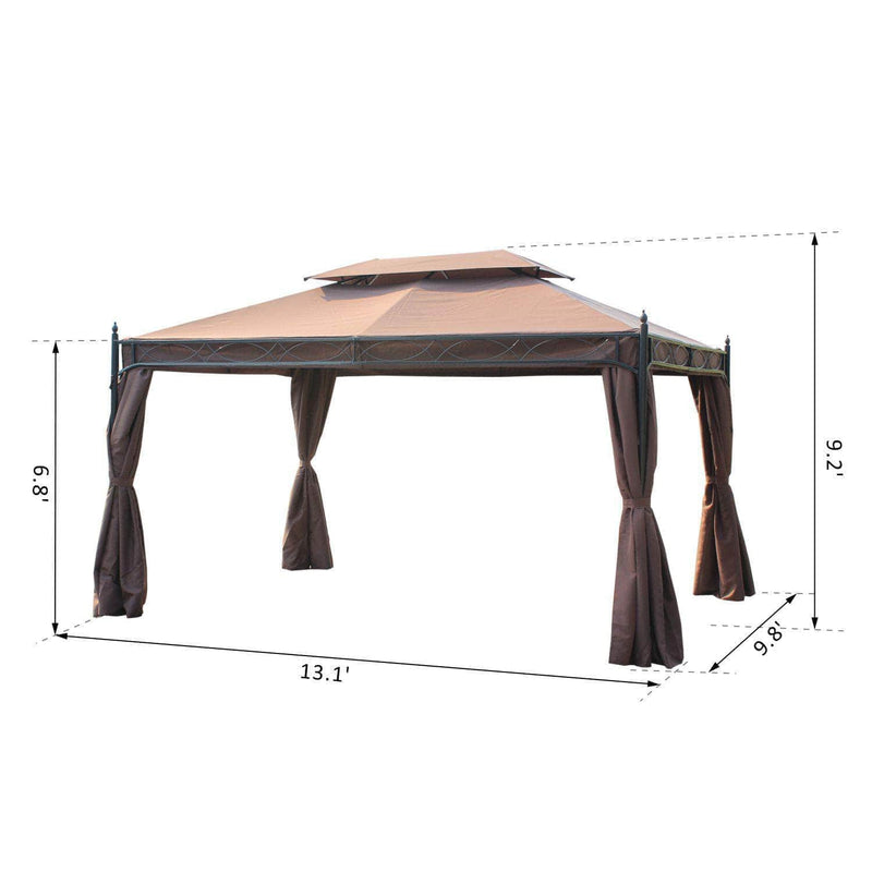 Aosom Tent 10ft x 13ft Gazebo Canopy Double Tiered Outdoor Tent with Curtain in Dark Coffee