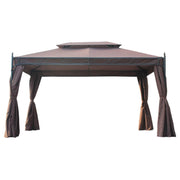 Aosom Tent 10ft x 13ft Gazebo Canopy Double Tiered Outdoor Tent with Curtain in Dark Coffee