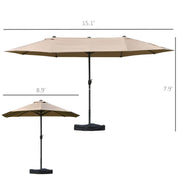 Aosom Umbrella 15ft Outdoor Patio Umbrella with Twin Canopy Sunshade and Lift Crank - Available in 4 Colours