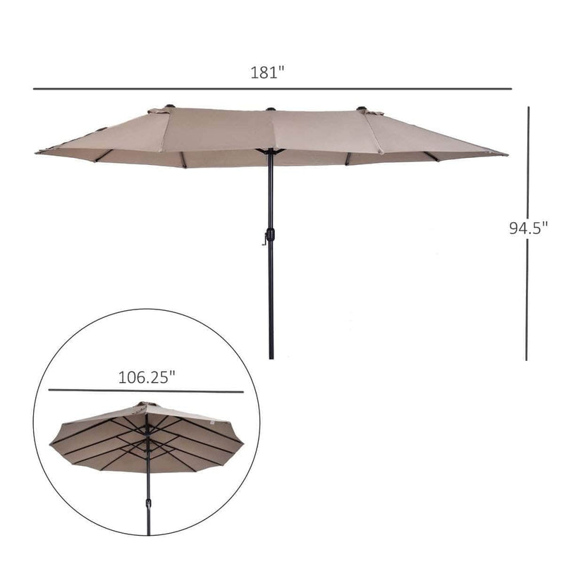 15 twin patio umbrella canopy Outsunny 15ft Outdoor Patio Umbrella with Twin Canopy Sunshade and Lift Crank — Wholesale Furniture Brokers Canada