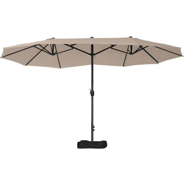 OUTSUNNY 15Ft Double-Sided Patio Umbrella With Twin Canopy, Extra Large Outdoor Parasol With Crank for Pool, Deck, Market In Tan