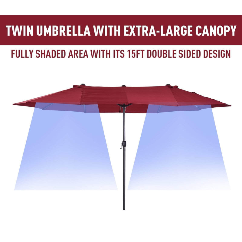 Aosom Umbrella 15ft Outdoor Patio Umbrella with Twin Canopy Sunshade and Lift Crank - Available in 4 Colours