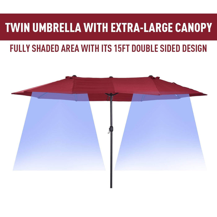 Aosom Umbrella 15ft Outdoor Patio Umbrella with Twin Canopy Sunshade and Lift Crank - Available in 4 Colours