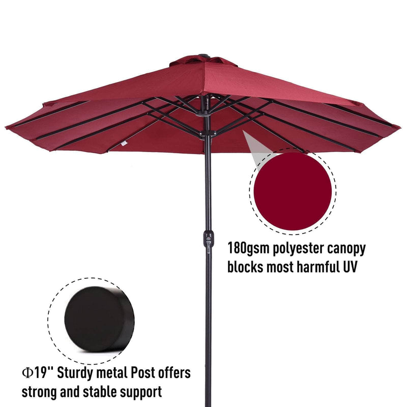 Aosom Umbrella 15ft Outdoor Patio Umbrella with Twin Canopy Sunshade and Lift Crank - Available in 4 Colours