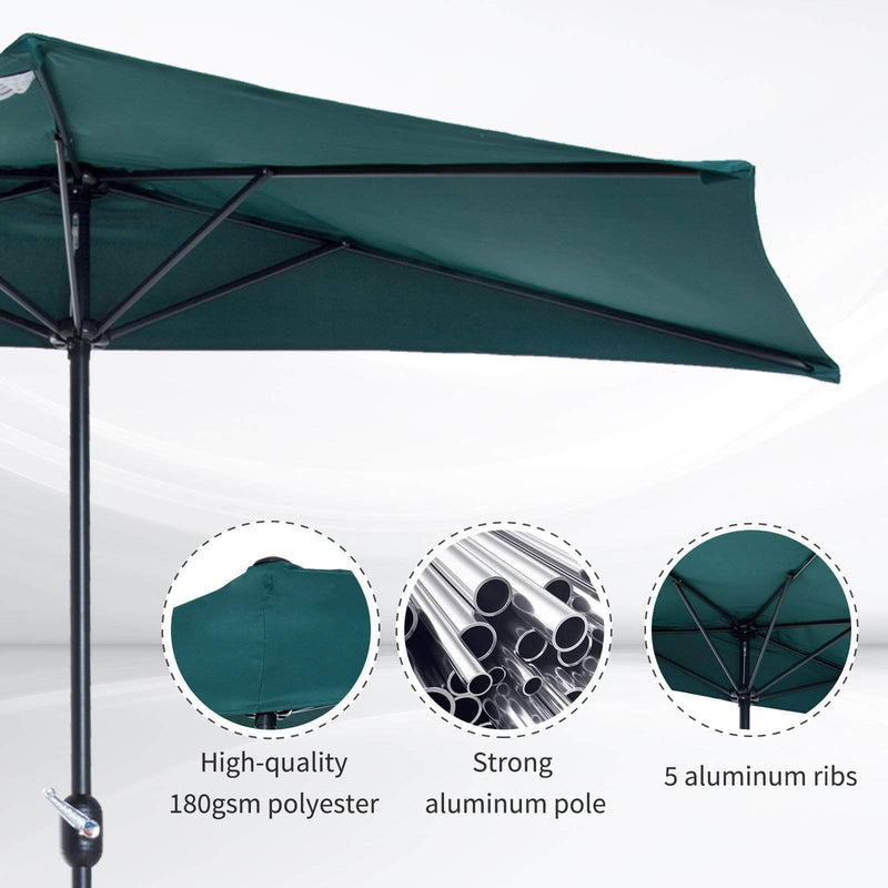 Aosom Umbrella 9ft Outdoor Patio Half Round Umbrella Sunshield - Available in 2 Colours
