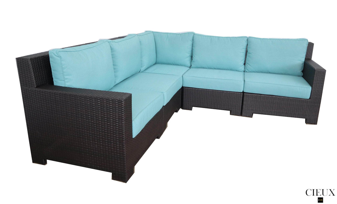 CIEUX Sectional Provence Outdoor Patio Wicker Rattan Modular Corner Sectional Sofa in Blue