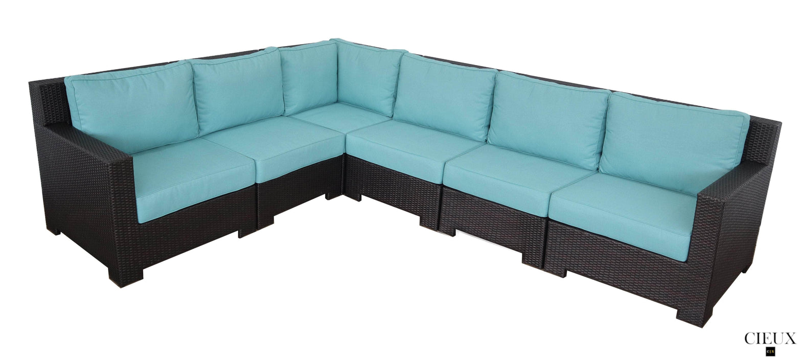CIEUX Sectional Provence Outdoor Patio Wicker Rattan Modular L-Shaped Sectional Sofa in Blue