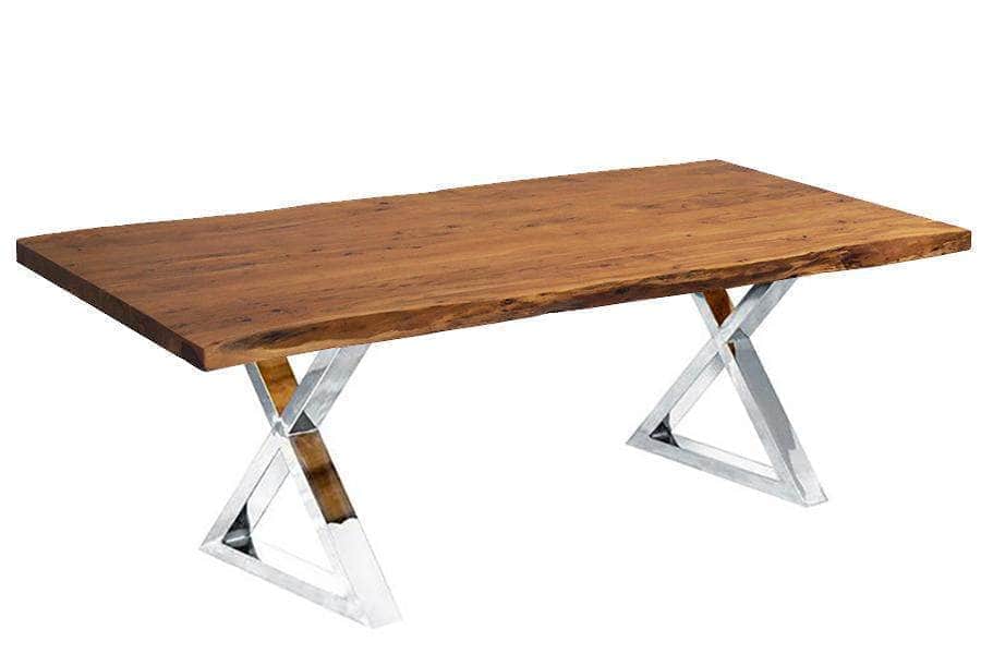 Corcoran Dining Table Stainless X Legs 84" Live Edge Acacia Dining Table - Available in 8 Leg Styles