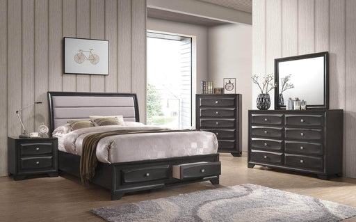 IFDC Bed Natalie Upholstered Headboard Platform Bed with Two Storage Drawers in Brown - Available in 2 Sizes