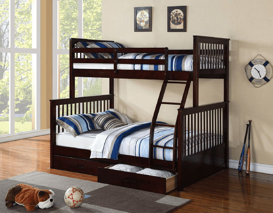 IFDC Bunk Bed Espresso Garmin Twin over Full Bunk Bed with Storage Drawers